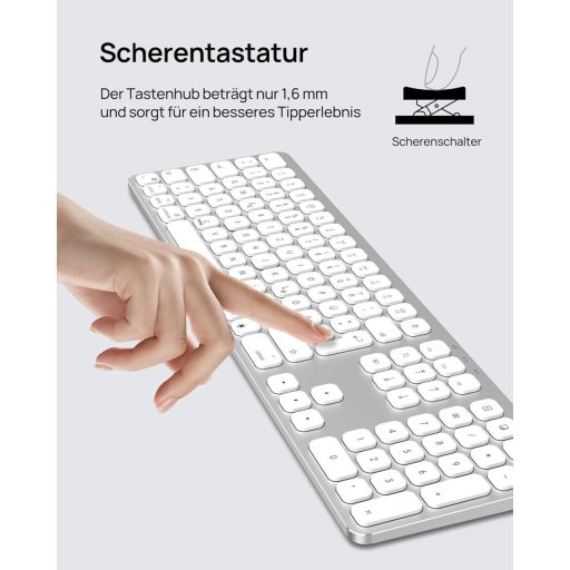 SODI Wireless Bluetooth Billentyűzet Mac/iPad/iPhone-hoz, Alumínium, Újratölthető, QWERTZ