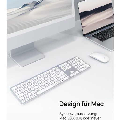 SODI Wireless Bluetooth Billentyűzet Mac/iPad/iPhone-hoz, Alumínium, Újratölthető, QWERTZ