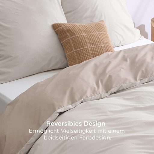 BEDSURE 220x240 cm pamut ágyneműhuzat szett bézs-taupe, 3 részes, 2 párnahuzattal