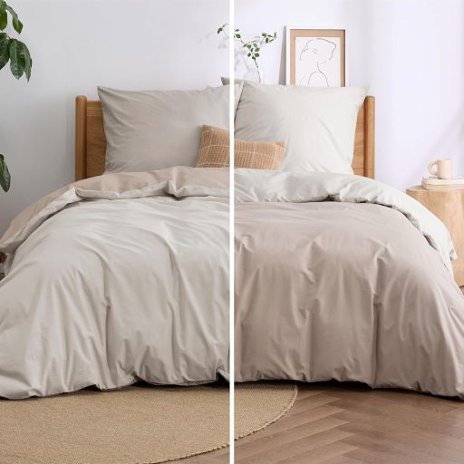 BEDSURE 220x240 cm pamut ágyneműhuzat szett bézs-taupe, 3 részes, 2 párnahuzattal