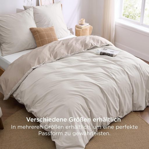 BEDSURE 220x240 cm pamut ágyneműhuzat szett bézs-taupe, 3 részes, 2 párnahuzattal