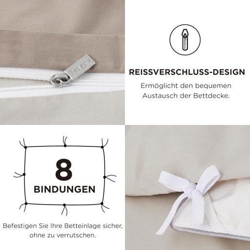 BEDSURE 220x240 cm pamut ágyneműhuzat szett bézs-taupe, 3 részes, 2 párnahuzattal