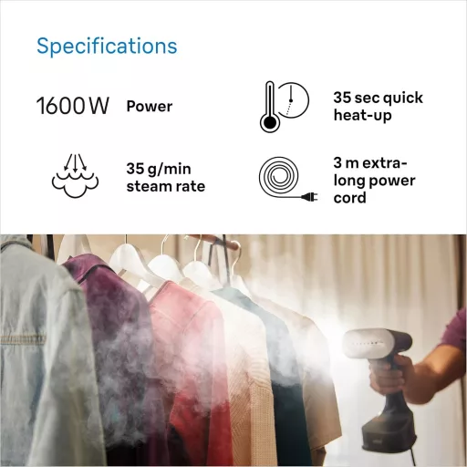 Aparat de călcat vertical cu abur Braun QuickStyle 7 GS7077BK, debit de abur 35g/min, rezervor 250ml, încălzire în 35s