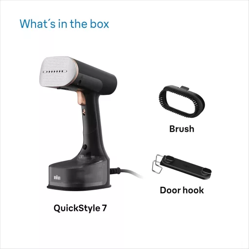 Aparat de călcat vertical cu abur Braun QuickStyle 7 GS7077BK, debit de abur 35g/min, rezervor 250ml, încălzire în 35s