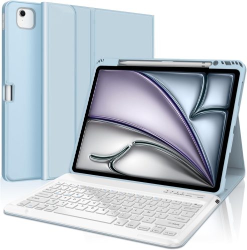 FARYODI iPad Air 13" (M2) 2024 Védőtok Levehető Bluetooth Billentyűzettel, Francia AZERTY Kiosztás, Beépített Apple Pencil Tartóval, Világos
