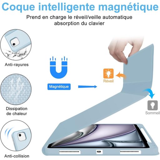 FARYODI zaštitna maska za iPad Air 13" (M2) 2024 s odvojivom Bluetooth tipkovnicom, francuski AZERTY raspored, ugrađeni držač za Apple Pencil, svijetla