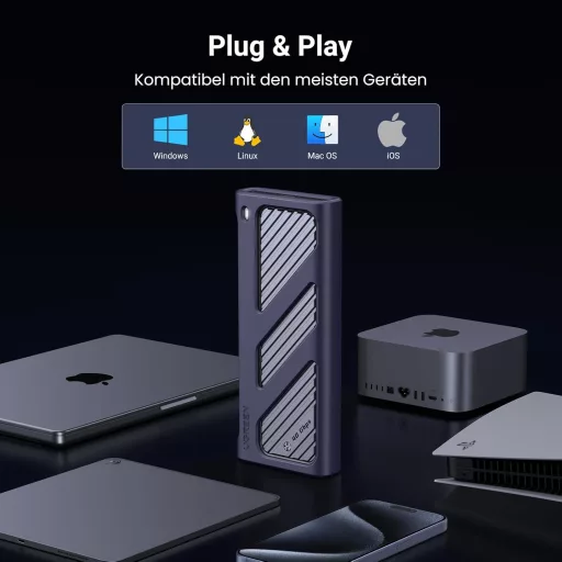 UGREEN USB 4 M2 SSD Ház 40Gbps - NVMe Külső Merevlemez Tok Thunderbolt 4/3 Kompatibilis, Windows/Linux/Mac Mini M4/MacBook Pro M4 Támogatás