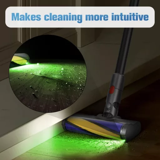 Cap de aspirator DrRobor cu LED și role moi pentru parchet, compatibil cu aspiratoarele Dyson V7, V8, V10, V11 - Cap de curățare lavabil pentru podele dure, rotativ la 180°