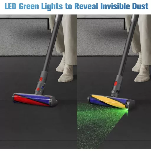 DrRobor LED Világításos Puha Görgős Padlófej Dyson V7 V8 V10 V11 Porszívókhoz - Mosható Tisztítófej Kemény Padlóhoz, 180° Forgatható