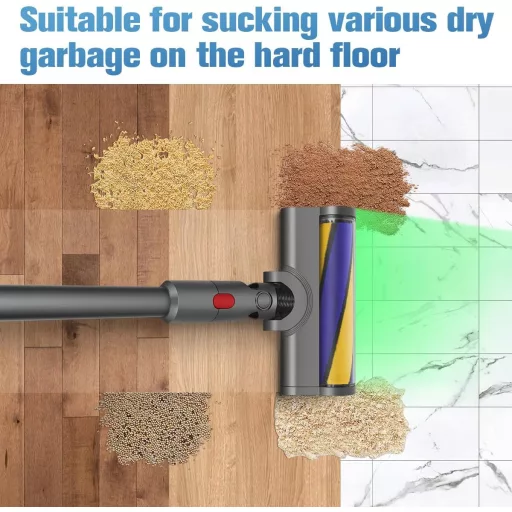 DrRobor LED Világításos Puha Görgős Padlófej Dyson V7 V8 V10 V11 Porszívókhoz - Mosható Tisztítófej Kemény Padlóhoz, 180° Forgatható