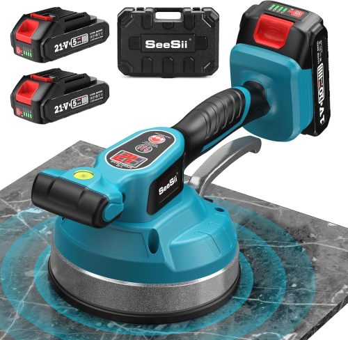 Aparat de vibrare gresie fără fir Seesii KP-160B - Ventuză 160mm, 2x2000mAh Baterie, 12 Nivele Ajustabile, Profesional și pentru Bricolaj
