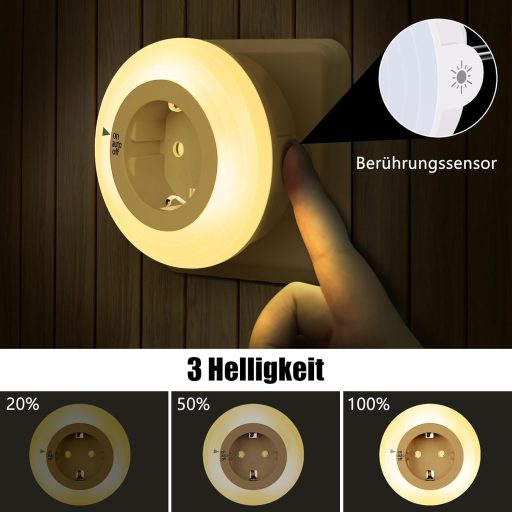 emotionlite Éjszakai Fény Aljzat Szenzorral, LED Éjszakai Lámpa Gyerekeknek, Fényérzékelő, 4 Fokozat, Meleg Fehér 2700K