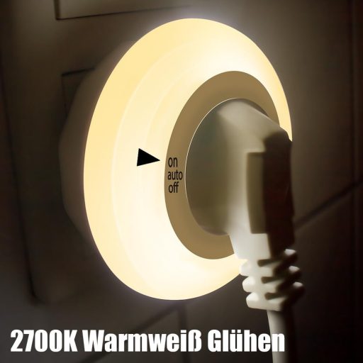 emotionlite Éjszakai Fény Aljzat Szenzorral, LED Éjszakai Lámpa Gyerekeknek, Fényérzékelő, 4 Fokozat, Meleg Fehér 2700K