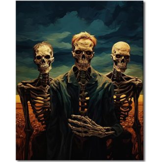   TISHIRON Set za slikanje po brojevima s motivom lubanje - DIY set akrilnih boja za odrasle i djecu - Platno za zid, tema Dana mrtvih, 40,6 x 50,
