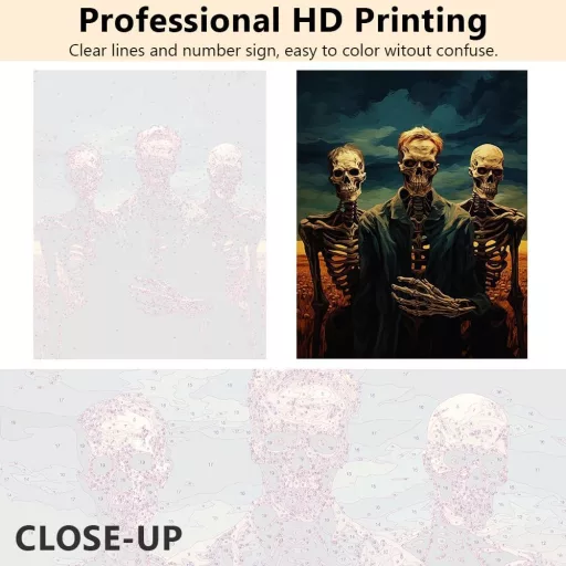 TISHIRON Set Pictură Craniu după Numere - Set Acrilic DIY pentru Adulți și Copii - Tablou de Perete pe Pânză pentru Ziua Morților 40,6 x 50,