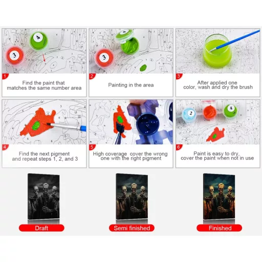 TISHIRON Set Pictură Craniu după Numere - Set Acrilic DIY pentru Adulți și Copii - Tablou de Perete pe Pânză pentru Ziua Morților 40,6 x 50,