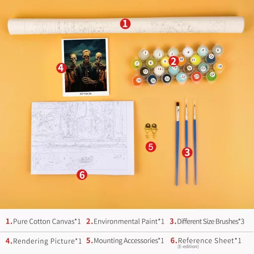 TISHIRON Set Pictură Craniu după Numere - Set Acrilic DIY pentru Adulți și Copii - Tablou de Perete pe Pânză pentru Ziua Morților 40,6 x 50,