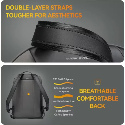 Mark Ryden Unisex Hátizsák Laptoptartóval - Vízálló, YKK Cipzáras Városi Táska Iskolába, Munkába - Könnyű, Strapabíró Hátizsák Világosszürke