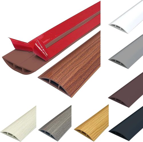 Protecție autoadezivă pentru cabluri de podea IGTOPS, PVC cu aspect de lemn maro, tăiabilă la dimensiune, canal de cablu antiderapant, pentru utilizare în interior și exterior, 50mm x 1