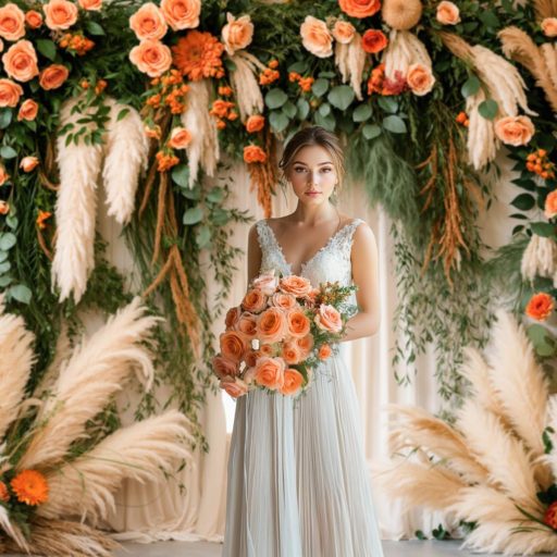 Kate Boho Cvjetna Pozadina za Fotografiranje u Obliku Luka 2,2x1,5m, Umjetnička Cvjetna Zavjesa s Pampas Travom za Vjenčano Fotografiranje, Studijski Rekvizit