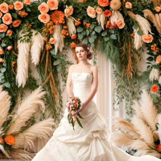 Fundal foto Kate Boho arcuit cu flori, 2,2x1,5m, perdea artistică de flori cu iarbă de pampas, recuzită de studio pentru ședințe foto de nuntă