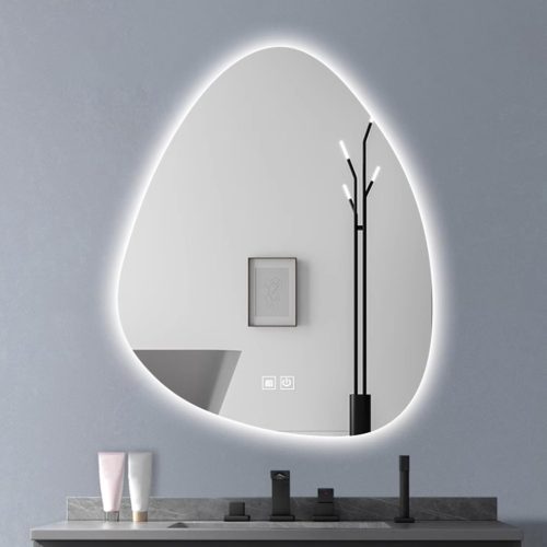 Oglindă de baie cu LED asimetric CEIEVER, cu lumină reglabilă în 3 culori, comutator tactil și funcție anti-aburire
