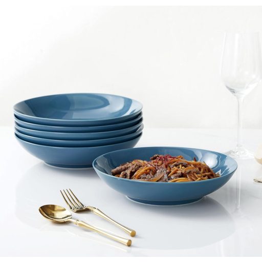 Set boluri pentru paste Swuut Ceramică 23 cm - 6 buc, 1180 ml Bol mare pentru salată, Set de vase pentru masă, utilizabil în cuptorul cu microunde, lavabil în mașina de spălat vase