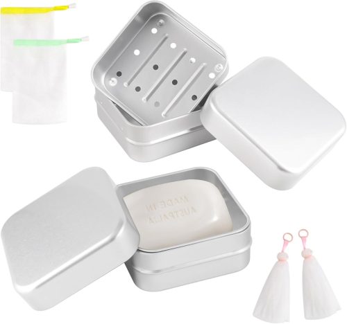 Set Săpunieră Aluminiu Parastar - 2 Buc. Cutie de Săpun de Călătorie cu Tavă de Drenaj, Sac de Săpun, Inoxidabil, Uz Casnic și de Călătorie