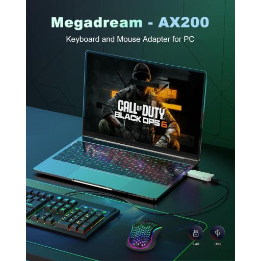 Megadream AX200 Egér és Billentyűzet Adapter PC-hez - MnK Konverter FPS Játékokhoz