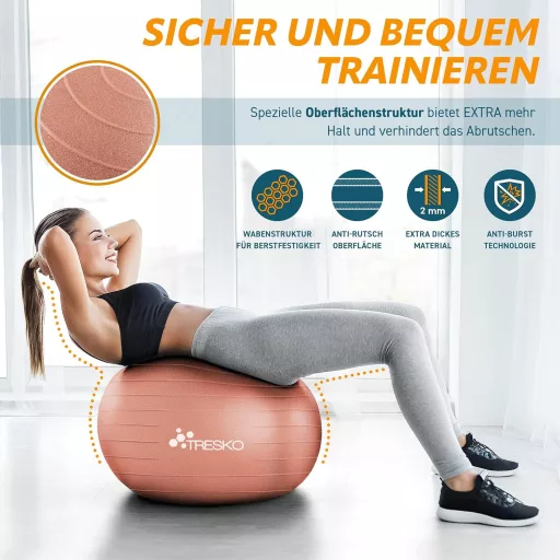 TRESKO Gimnasztikai Labda Légszivattyúval, Yoga Ball, Robusztus Ülőlabda 300 kg
