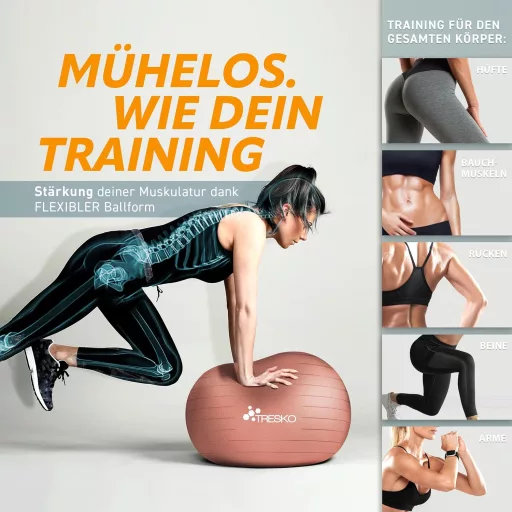 TRESKO Gimnasztikai Labda Légszivattyúval, Yoga Ball, Robusztus Ülőlabda 300 kg