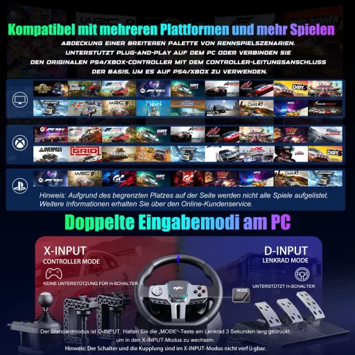 PXN V9 Gen2 Gaming Kormány 270°-900° H-váltóval Hall Effect Pedállal PC Xbox PS4