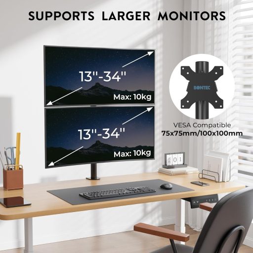 BONTEC Dual Monitor Tartó 13-34" Magasságállítható Forgó VESA Kompatibilis
