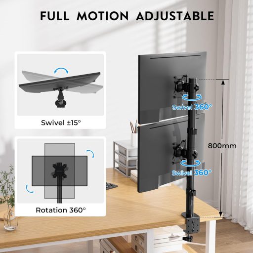 BONTEC Dual Monitor Tartó 13-34" Magasságállítható Forgó VESA Kompatibilis