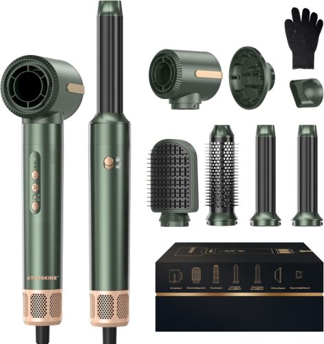 Atopskins 7 az 1-ben Ionos Hajformázó Készlet - 11000 RPM Hajszárító Kefe, Meleglevegős Hajformázó, Kétirányú Göndörítő, Egyenesítő Kefe, 3 