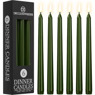   DECO EXPRESS sada 6 kusov lesklých zúžených sviečok, metalická olivová, doba horenia 8 hodín