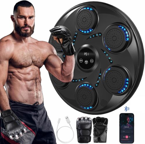 LeuKoles Bluetooth Boxgép LED Világítással - Fali Elektronikus Edzőgép 9 Sebességi Móddal, Boxkesztyűkkel és Számláló Funkcióval