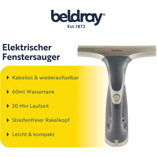 Beldray Titanium Akkus Ablaktisztító Gumilap Fejjel 60ml Tartály Cseppmentes