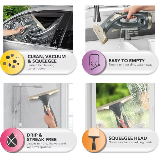 Beldray Titanium Akkus Ablaktisztító Gumilap Fejjel 60ml Tartály Cseppmentes