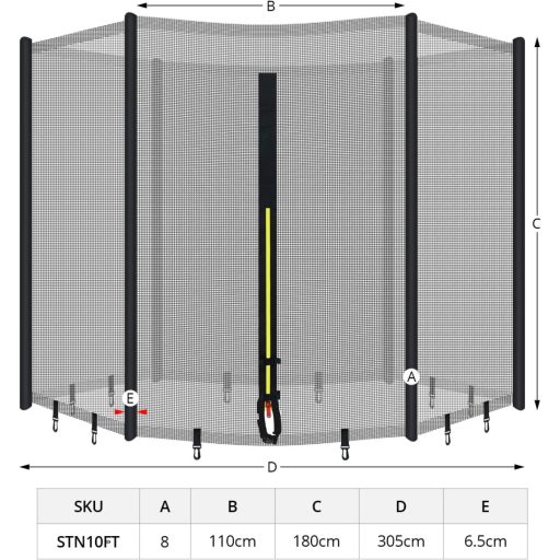 QWORK Plasă de siguranță pentru trambulină de grădină cu diametrul de 305 cm, plasă de protecție cu 8 stâlpi, plasă de schimb, accesoriu