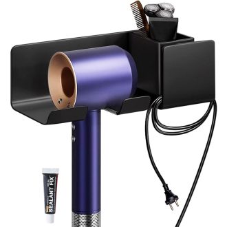   Samolepiaci držiak na sušič vlasov FINEASY bez vŕtania, s úložným priestorom do kúpeľne