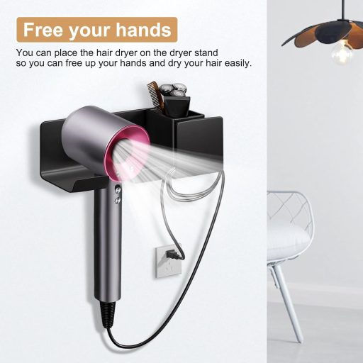 Samolepiaci držiak na sušič vlasov FINEASY bez vŕtania, s úložným priestorom do kúpeľne