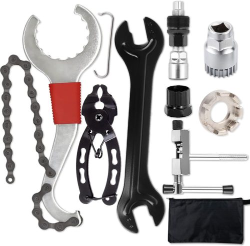 Set de scule pentru bicicletă NCYDMTL, 8 piese - Extractor de pinioane, extractor de brațe pedalier, desfăcător de lanț și set de chei pentru spițe, pentru repararea bicicletei