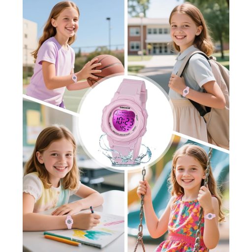 Ceas digital pentru copii SOCICO, rezistent la apă 5ATM, lumină în 7 culori, alarmă, cronometru, 5-12 ani