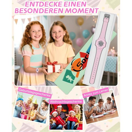 Ceas digital pentru copii SOCICO, rezistent la apă 5ATM, lumină în 7 culori, alarmă, cronometru, 5-12 ani