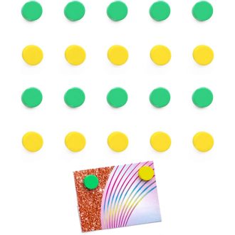   Wugauwor Set de magneți pentru tablă, 20 buc, magneți rotunzi pentru frigider, galbeni și verzi, birou, școală, tablă magnetică, model zâmbitor