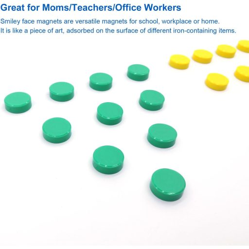 Wugauwor Set de magneți pentru tablă, 20 buc, magneți rotunzi pentru frigider, galbeni și verzi, birou, școală, tablă magnetică, model zâmbitor