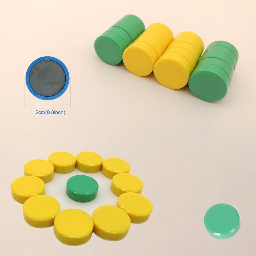 Wugauwor Set de magneți pentru tablă, 20 buc, magneți rotunzi pentru frigider, galbeni și verzi, birou, școală, tablă magnetică, model zâmbitor
