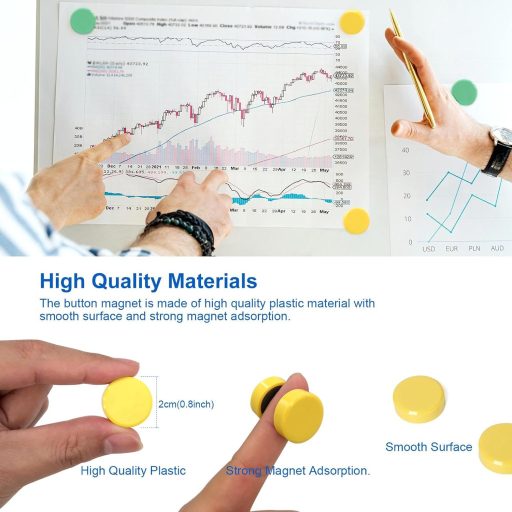 Wugauwor Set de magneți pentru tablă, 20 buc, magneți rotunzi pentru frigider, galbeni și verzi, birou, școală, tablă magnetică, model zâmbitor