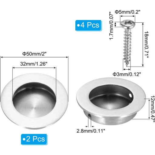 PATIKIL 50mm Rozsdamentes Ajtófogantyú 2db Ezüst Szekrény Fiók Csúszóajtó